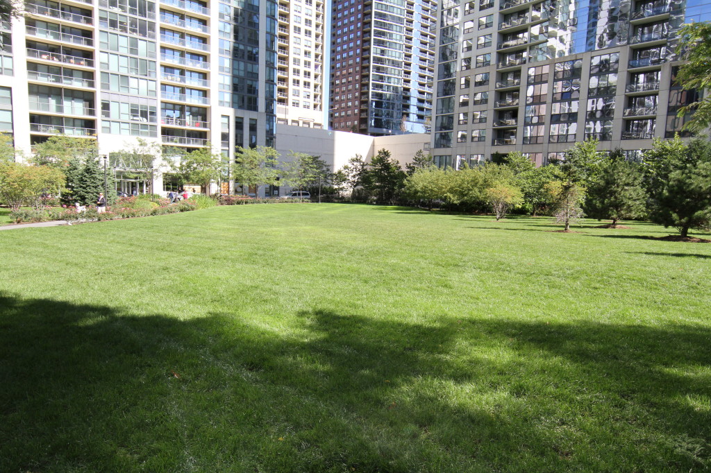 Grassy area in front of Lancaster Lancaster Condominiums